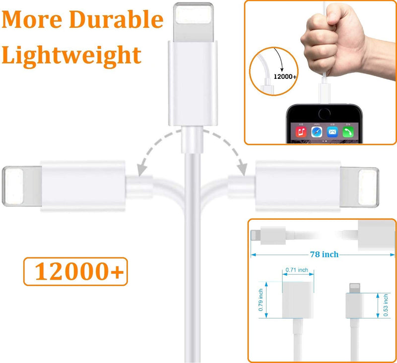 iPhone Charger Extension Cable Compatible with iPhone/iPad, Extender Dock Cable for Male to Female Cable Extension Adapter Pass Video, Data, Audio(6.6FT/2M White) - LeoForward Australia