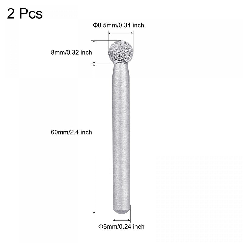  [AUSTRALIA] - uxcell Diamond Mounted Points 60 Grit 8.5mm Brazed Grinder Sphere Head 6mm Shank Grinding Rotary Bit Marble Stone Carving Tool 2pcs