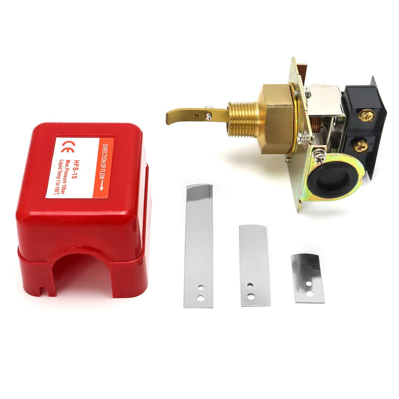  [AUSTRALIA] - QWORK 1/2" (HFS-15) Water Flow Control Switch, 250V Brass Water Flow Switch Paddle Control, 1.0Mpa, SPDT Output, Male Thread Connection