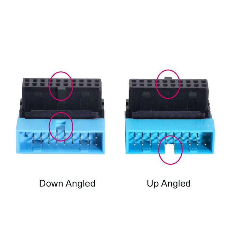  [AUSTRALIA] - Cablecc USB 3.0 20pin Male to Female Extension Adapter Up Down Angled 90 Degree for Motherboard Mainboard (Down Angled) Blue Down