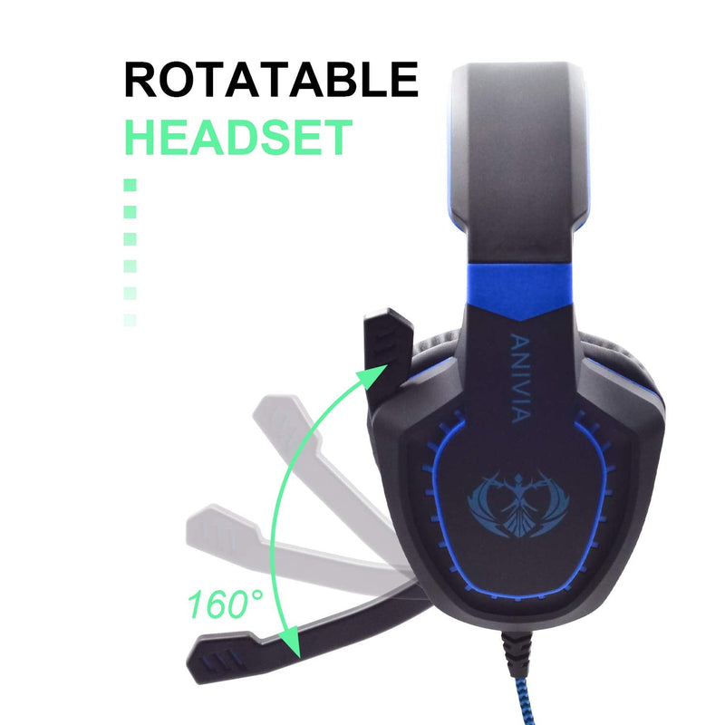  [AUSTRALIA] - Anivia Gaming Headset with Microphone, Lightweight Soft Comfortable Noise Canceling Mic Over Ear Headphones for PS4 PC Xbox One Laptop Mac Mobile & PC with 3.5mm - Blue Blue Black