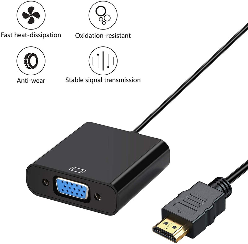  [AUSTRALIA] - HDMI to VGA, High-Speed 1080P Active HDTV HDMI to VGA Adapter Converter Male to Female with Audio and Micro USB Charging