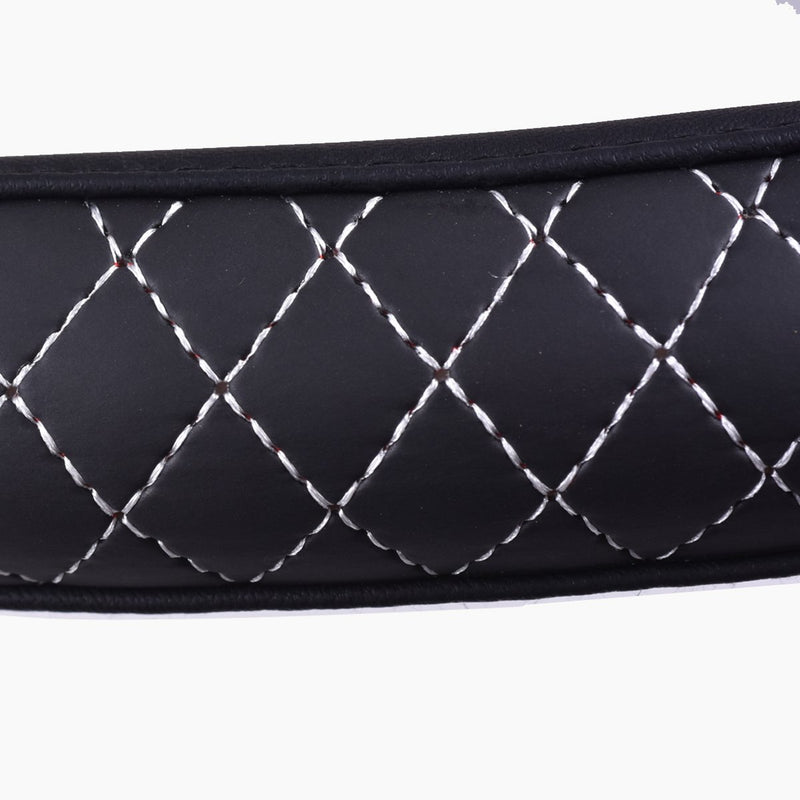  [AUSTRALIA] - HORSE KINGDOM Genuine Leather Universal Steering Wheel Cover Breathable Fit Car Truck SUV Air-mesh Non-Slip Line (Black with White) black with white