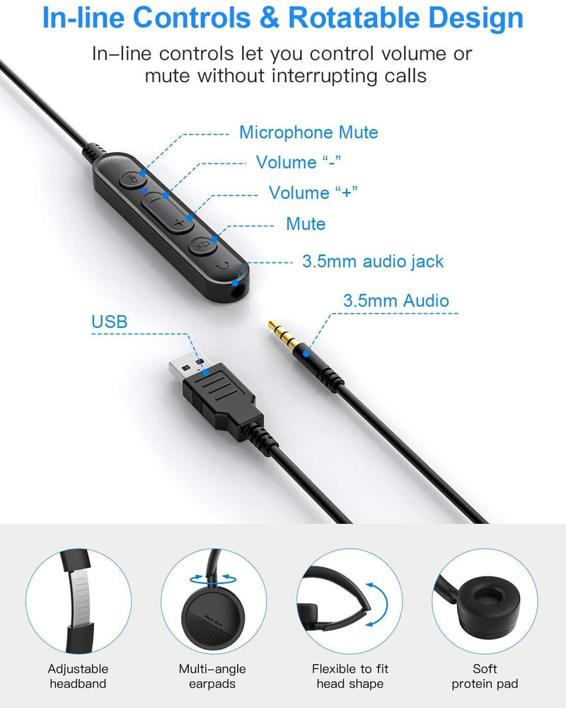  [AUSTRALIA] - New bee [2 Pack USB Headset with Noise Cancelling Mic 3.5mm/Computer Headset with in-Line Call Controls Office Headset Call Center Headset for Skype, Zoom, Phone, PC, Tablet, Classroom 360（2pack）