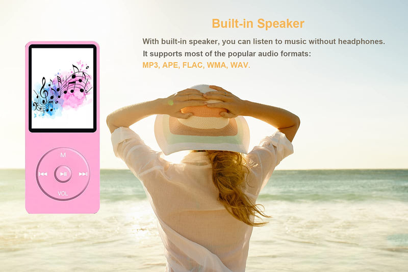 [AUSTRALIA] - MP3 Player with a 16GB Micro SD Card, Maximum Support 128GB | Build-in Speaker | M MayJazz Music Player with Photo/Video Player/FM Radio/Voice Recorder/E-Book Reader - Pink