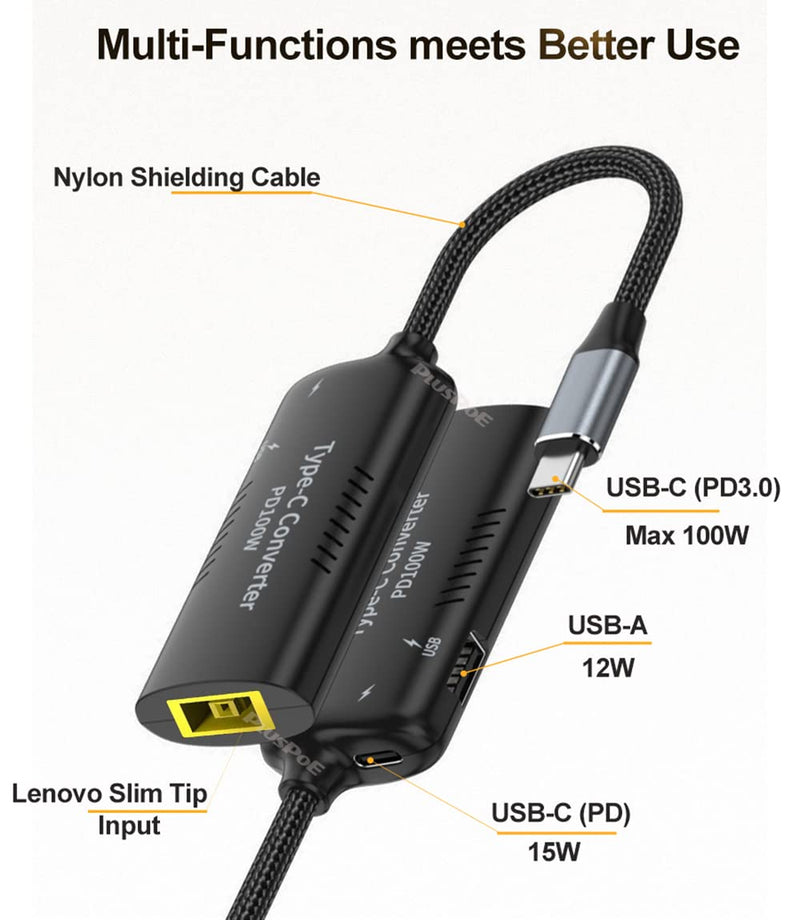  [AUSTRALIA] - USB C to Slim Tip Adapter, PD3.0 Fast Multi-Port Charging for Convert Lenovo Square Slim Tip to Type-C Power for Lenovo Thinkpad MacBook Chromebook