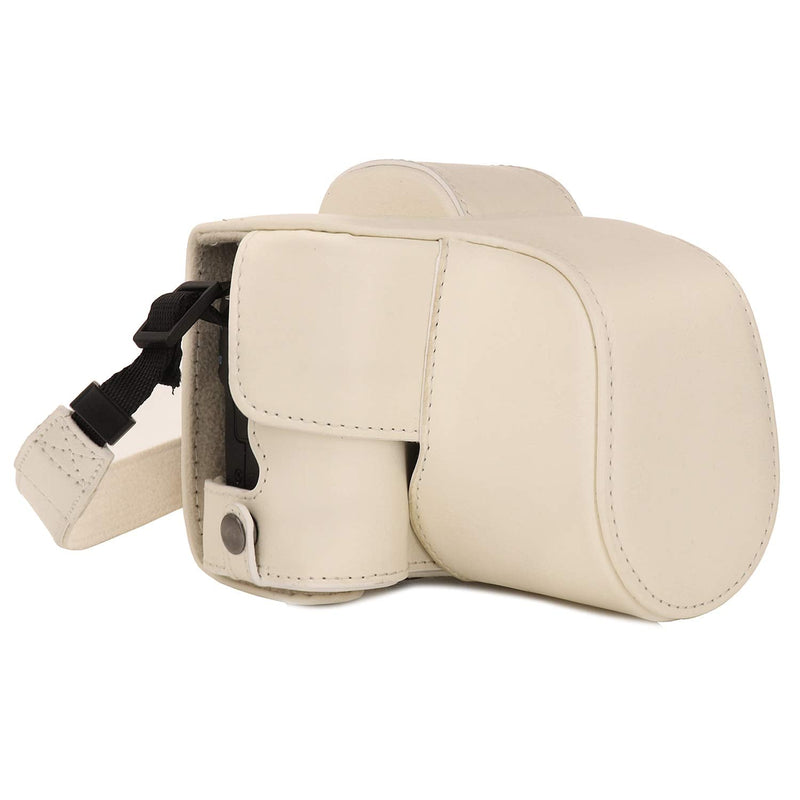  [AUSTRALIA] - MegaGear Ever Ready Leather Camera Case Compatible with Canon EOS M50 Mark II (15-45mm), M50 (15-45mm) White