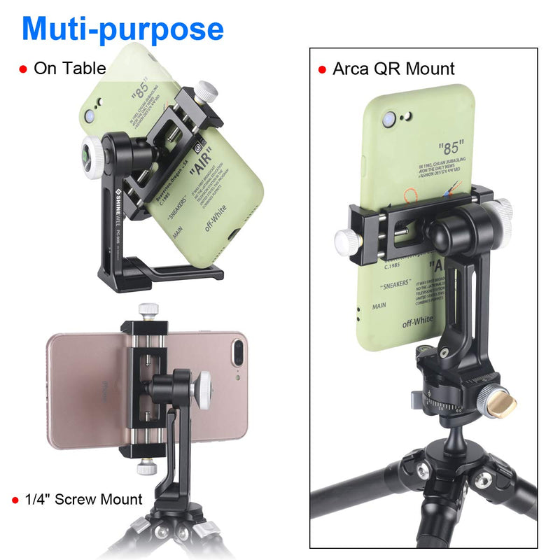  [AUSTRALIA] - Metal Phone Tripod Mount Adapter, Phone Holder Stand with Arca Swiss and 1/4" Screw Mount,360 Degree Vertical & Horizonta Rotate, Fits iPhone 7 8 9 X 11 12 13 14 Max Plus Mini Se Pro