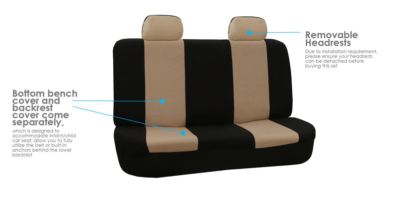  [AUSTRALIA] - FH Group Beige FB050BEIGE012 Fabric Bench Car Seat Cover with 2 Headrests