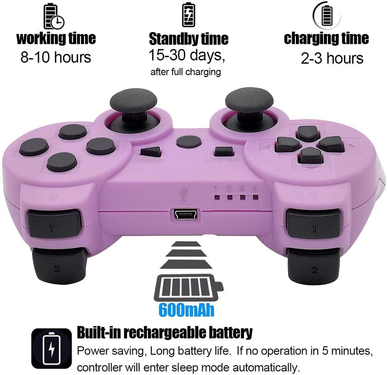  [AUSTRALIA] - PS-3 Wireless Controller 2 Pack PS-3 Gamepad PS-3 Remote Wireless PS-3 Controller Double Shock Compatible with Playstation 3 with Charging Cable (Blue+Purple) Blue+Purple