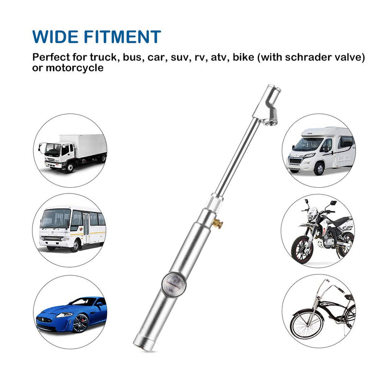 CZC AUTO Tire Pressure Gauge, Straight on Foot Dual Head Truck Air Gage, Accurate Mechanical Dually Chuck Wheel Gage Tester with Magnifying Bubble Lens for Car RV Van ATV Motorcycle Bike, 10-120PSI - LeoForward Australia