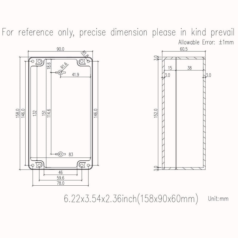  [AUSTRALIA] - Zulkit Junction Box Waterproof Dustproof IP65 ABS Plastic Project Box Universal Electrical Boxes Enclosure Black 6.22 x 3.54 x 2.36 inch (158 x 90 x 60 mm)(Pack of 2) 6.22'' x 3.54'' x 2.36''(Pack of 2)