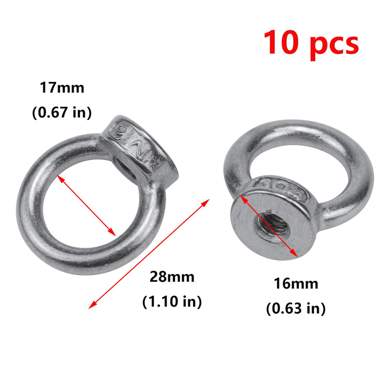  [AUSTRALIA] - Antrader M6 304 Stainless Steel Ring Shape Lifting Eye Threaded Nut 10pcs M6 10pcs