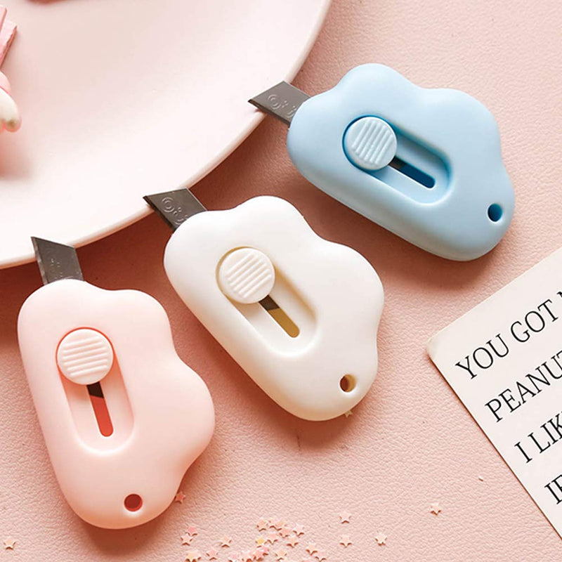  [AUSTRALIA] - 12PCS Cute Retractable Knife, Portable Utility Knife with Holes, Letter Openers Mini Box Cutter, Cloud Shape Stationery Knife