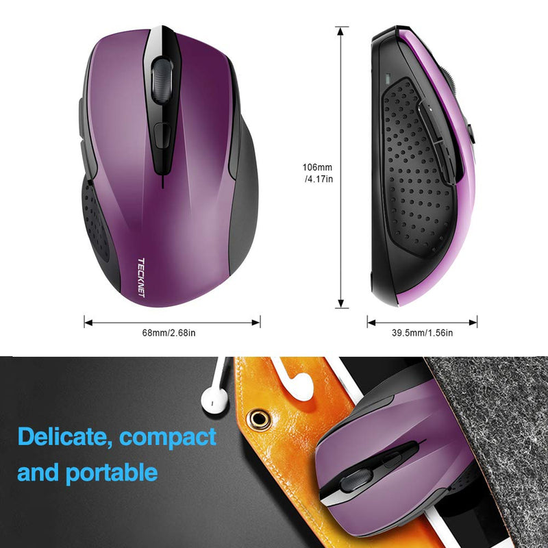  [AUSTRALIA] - TECKNET Pro 2.4G Ergonomic Wireless Optical Mouse with USB Nano Receiver for Laptop,PC,Computer,Chromebook,Notebook,6 Buttons,24 Months Battery Life, 2600 DPI, 5 Adjustment Levels Purple