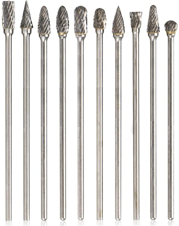  [AUSTRALIA] - Yakamoz 10Pcs 3mm (1/8") Shank Long Double Cut Tungsten Carbide Burrs Rotary Files Diamond Burs Bit Set for Die Grinder Rotary Tool, 4-Inch Length