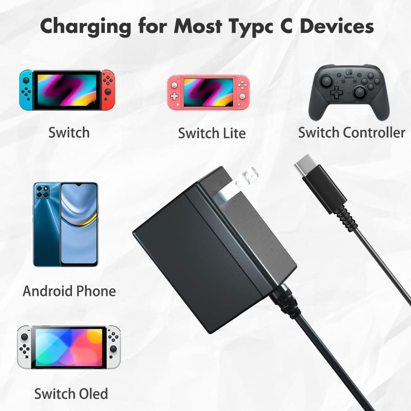  [AUSTRALIA] - Switch Charger for Nintendo Switch Power Charger Cable Adapter, Fast Charger Compatible Nintendo Switch/Switch Lite/Switch OLED and Android Phone Charger, 15V 2.6A Output Support TV Mode