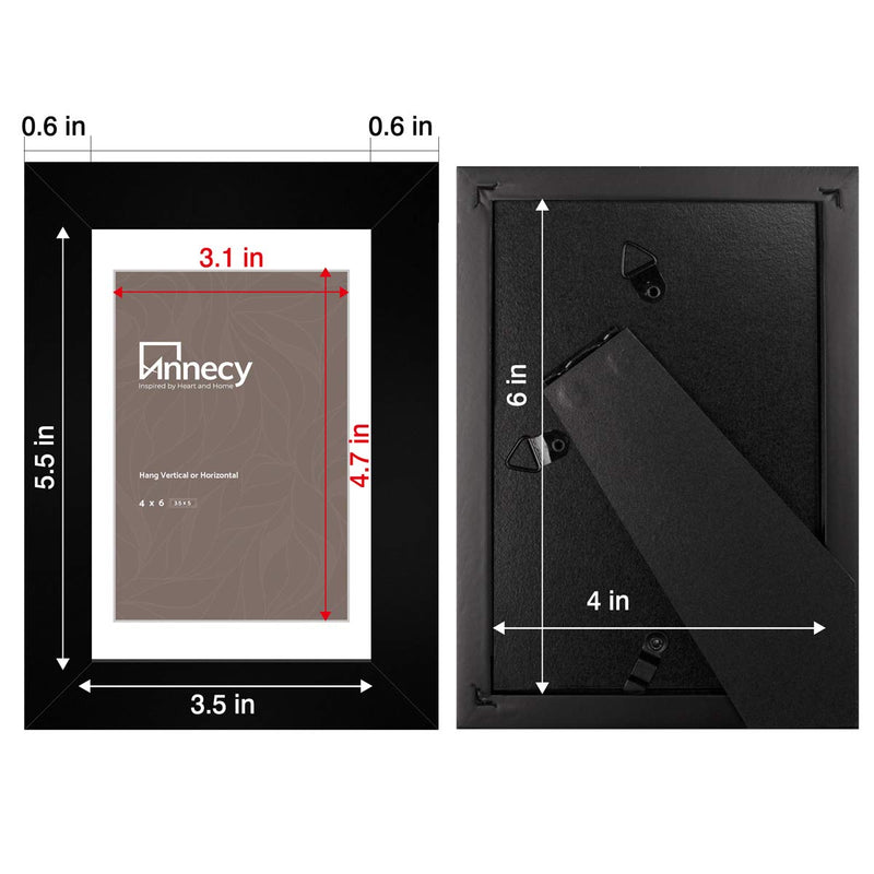  [AUSTRALIA] - Annecy 4x6 Picture Frame (4 Pack, Black) - Made of Solid Wood 4x6 Photo Frames with Real Glass for 3.5x5 with Mat - Wall Mount & Table Top Display
