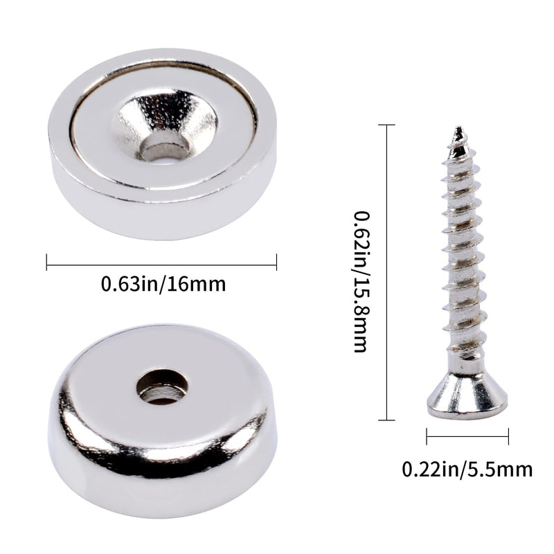  [AUSTRALIA] - 20Pcs Super Strong Round Base Cup Neodymium Magnets Heavy Duty, 16mm Ring Rare Earth Magnets with Holes and Screw,Countersunk Hole Pot Magnets, for Kitchen Craft Wood DIY Holding Tools Hanging 0.63x0.2inch(16mm) 20Pcs