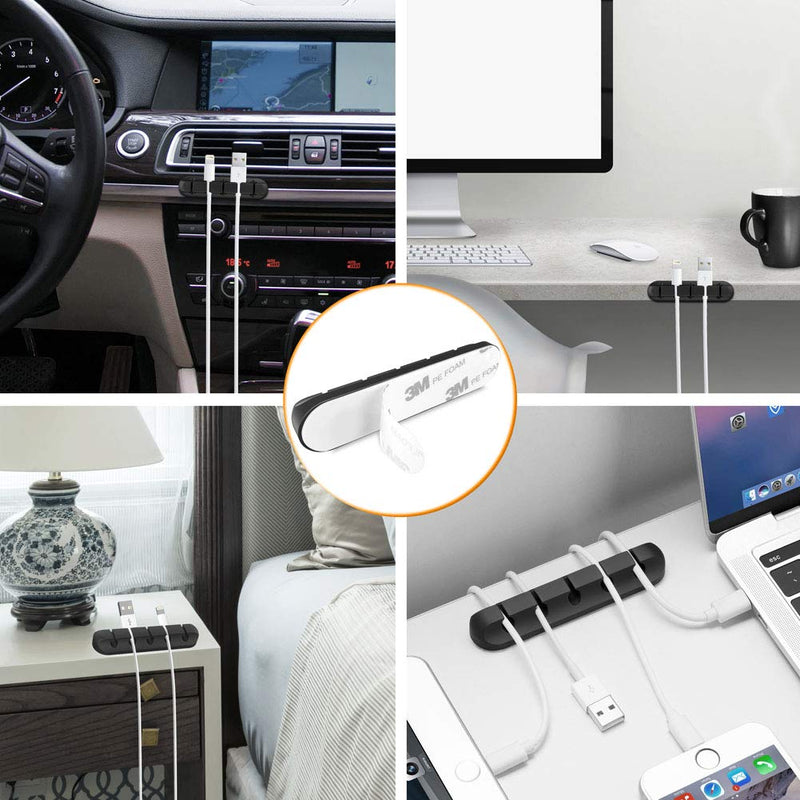 [AUSTRALIA] - Cable Organizer Clips Cord Holder - 5 Packs Self Adhesive Cable Management for USB Cable/Power Cord/Wire, Car and Desk, Home and Office (7-5-3-1-1 Slots) Black Cable Holder