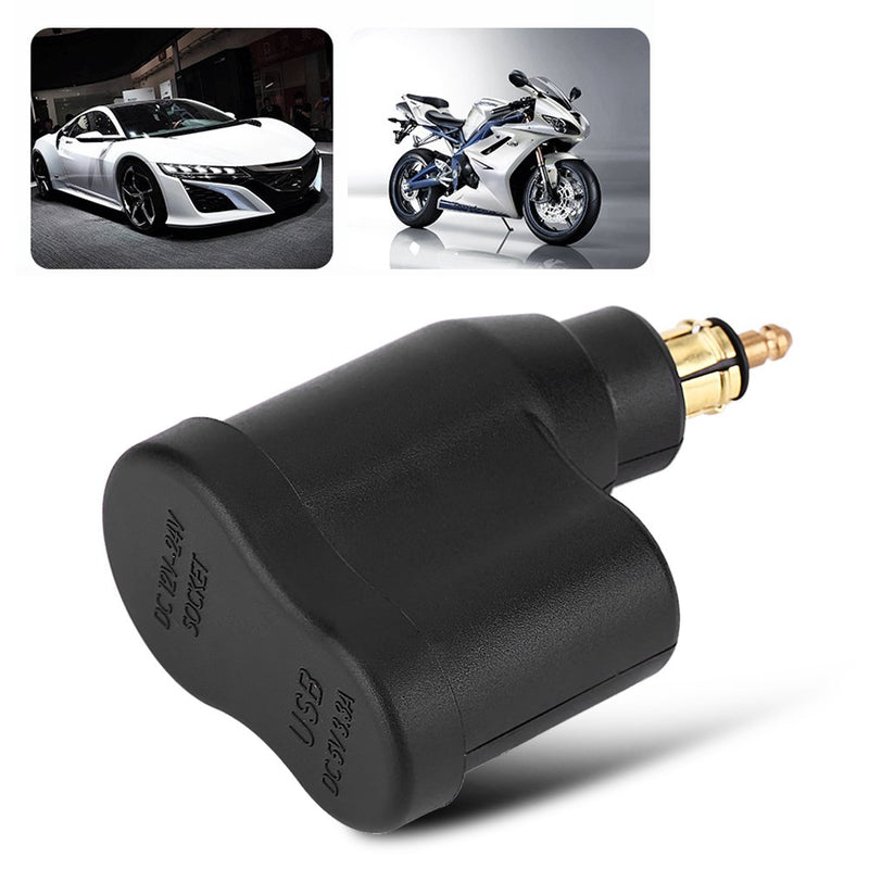 Qiilu 12-24V 3.3A Motorcycle Dual USB Charger Adapter, Power Adapter Cigarette Lighter Socket for BMW Hella DIN Plug - LeoForward Australia