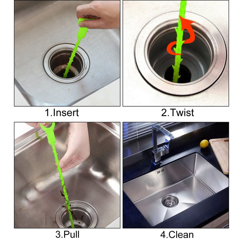  [AUSTRALIA] - Forlivese 3 Pack 25 Inch Hair Drain Clog Remover Tool, Sink Snake, Drain Auger, Snake Drain, sink snakes for clogs, Sewer, Toilet, Kitchen Sink, Bathroom Tub, Toilet Clogged (Green)… Green