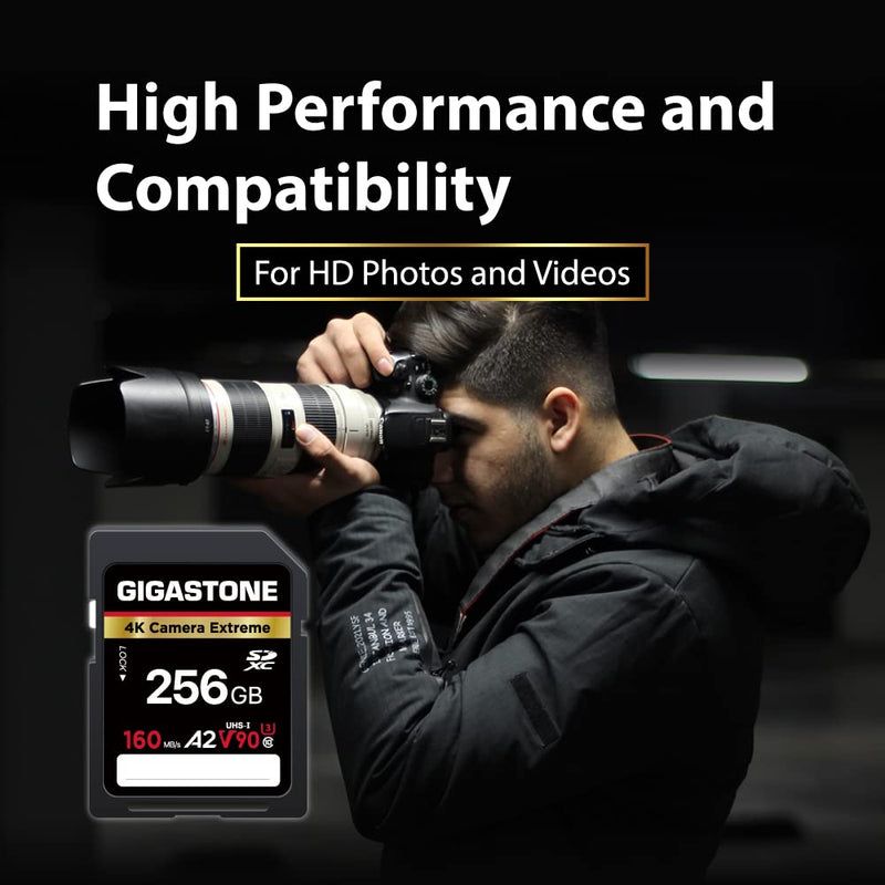  [AUSTRALIA] - Gigastone 256GB SD Card, Camera Extreme, A2 V90 U3 SDXC Memory Card High Speed UHD Video Compatible with Canon Nikon Sony Panasonic Digital Camera, with 1 Mini case SD Camera Extreme 256GB 256GB 1-Pack