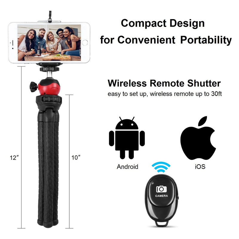  [AUSTRALIA] - Flexible Phone Tripod Stand for iPhone Android, Portable Cell Phone Tripod with Remote & Phone Holder Camera Tripod iPhone Stand for Video Recording/Vlogging/Live Streaming