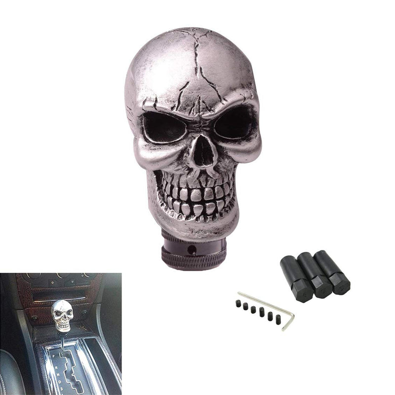  [AUSTRALIA] - SMKJ Universal Bone Resin Skull Head Style Car Shift Knob Shifter Knobs Lever Gear Stick for Most Manual or Automatic Transmission Vehicles(Silver) Silver