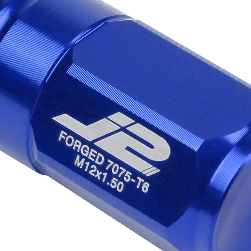 J2 Engineering LN-T7-007-15-BL Blue 7075 Aluminum M12X1.5 20Pcs L: 50mm Close End Lug Nut w/Socket Adapter - LeoForward Australia