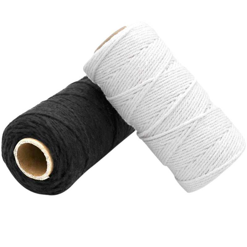  [AUSTRALIA] - White String,Black String,656 Feet Cotton String,2mm Christmas String Bakers Twine for Gardening,Decoration,Tying,Crafts and Christmas Gift Wrapping 2 Pcs Black & White