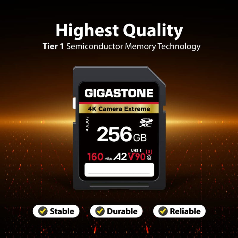  [AUSTRALIA] - Gigastone 256GB SD Card, Camera Extreme, A2 V90 U3 SDXC Memory Card High Speed UHD Video Compatible with Canon Nikon Sony Panasonic Digital Camera, with 1 Mini case SD Camera Extreme 256GB 256GB 1-Pack
