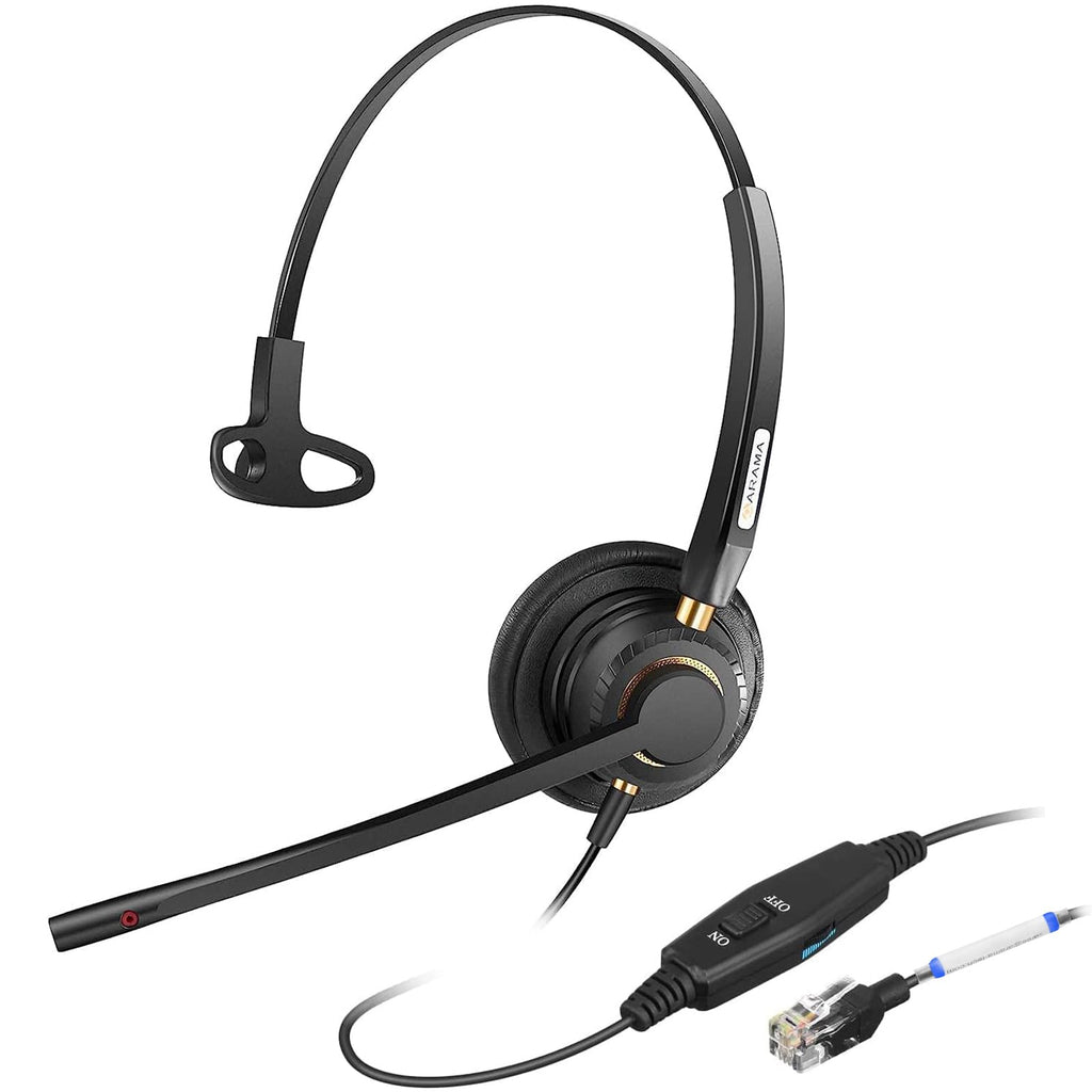  [AUSTRALIA] - Arama Telephone Headset with Microphone Noise Cancelling, RJ9 Office Phone Headsets Compatible with Yealink T20P T21P T26P T23G T46G T48G T42S T46S Avaya 1608 9608 9611 Grandstream Aastra(A800Y1) Monaural A800Y1