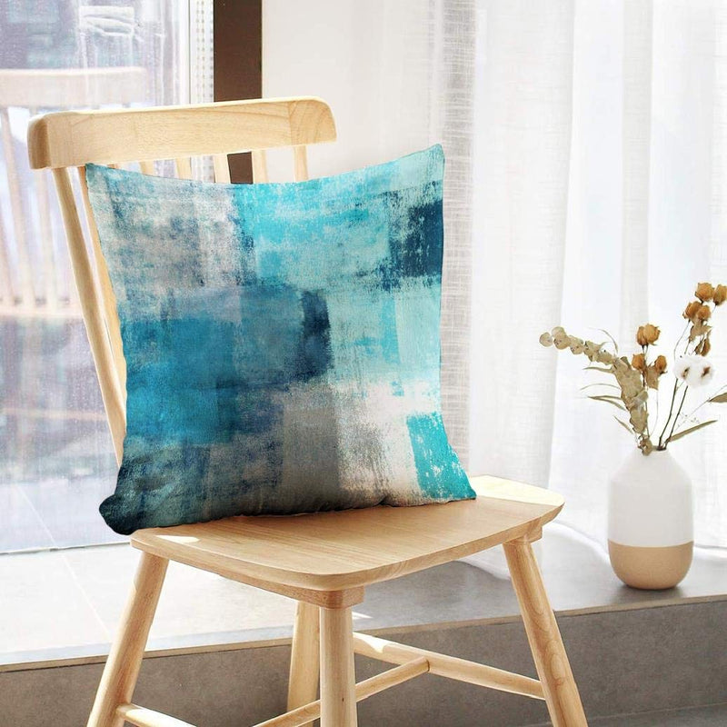  [AUSTRALIA] - Set of 2 Turquoise and Grey Art Artwork Throw Pillows Covers Grey and Blue Abstract Art Cushion Cover for Bedroom Sofa Living Room 18X18 Inches Cotton Pillowcase Blueretro01