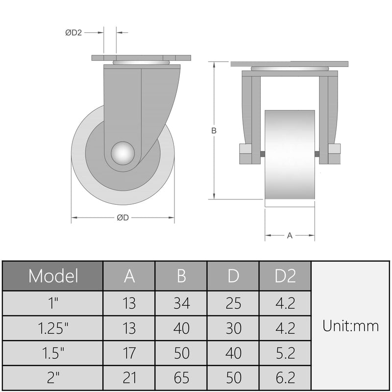  [AUSTRALIA] - MroMax 1.97 Inch Casters Wheels Rubber Top Plate Mounted Swivel Fixed Caster Wheel, 66lb Capacity Each Wheel, 4 Pcs 2 Pcs Swivel, 2 Pcs Fixed 2-inch