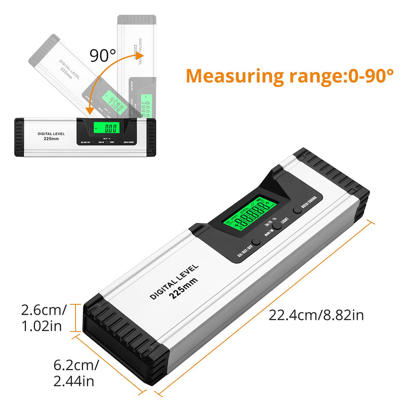  [AUSTRALIA] - Neoteck Spirit Level Digital LCD Spirit Level Magnetic 225 mm Aluminum Protractor with LCD Display, Audio Display, 4 Setting Modes Inclinometer