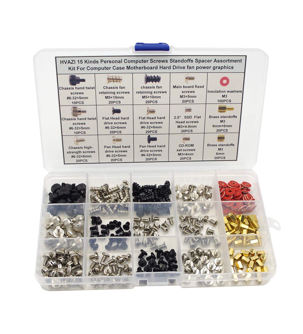  [AUSTRALIA] - HVAZI 15 Kinds Personal Computer Screws Standoffs Spacer Assortment Kit for Computer Case Motherboard Hard Drive Fan Power Graphics