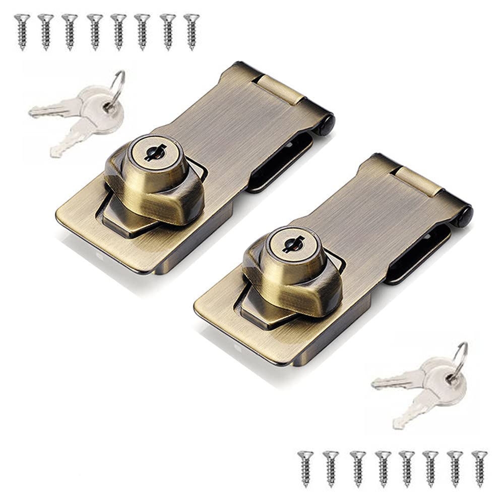  [AUSTRALIA] - 2 Packs Keyed Hasp Locks Twist Knob Keyed Locking Hasp for Small Doors, Cabinets and More,Stainless Steel Steel, Hasp Lock Catch Latch Safety Lock Door Lock with Keys (4inch, Bronze) 4inch