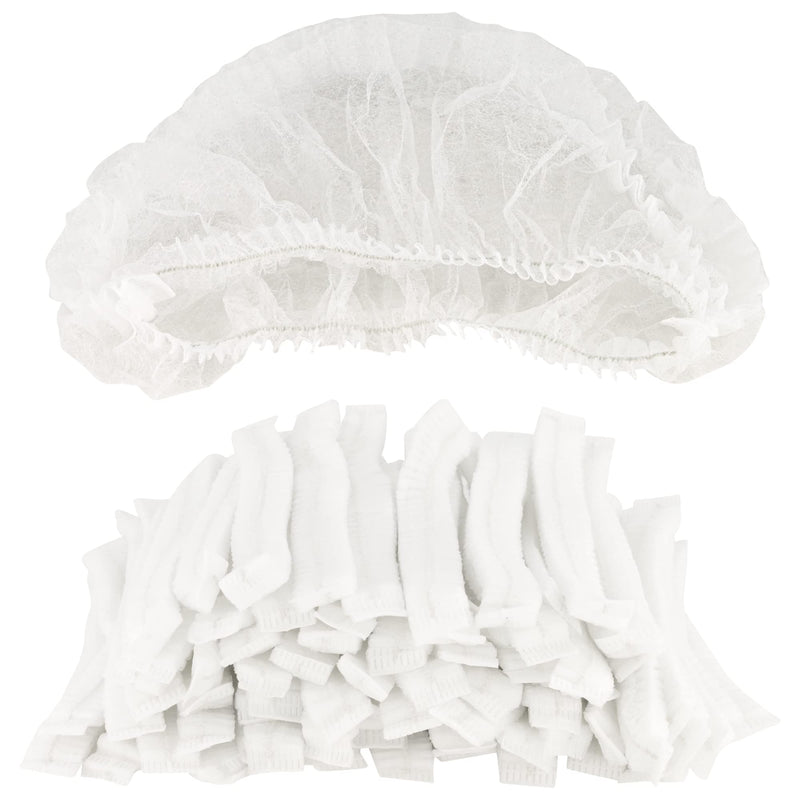  [AUSTRALIA] - B-well Feather Pack of 100 Disposable Non-Woven Bouffant Caps Disposable Hair Bonnet Hair Net 21" with Elastic Stretch Band (White) White