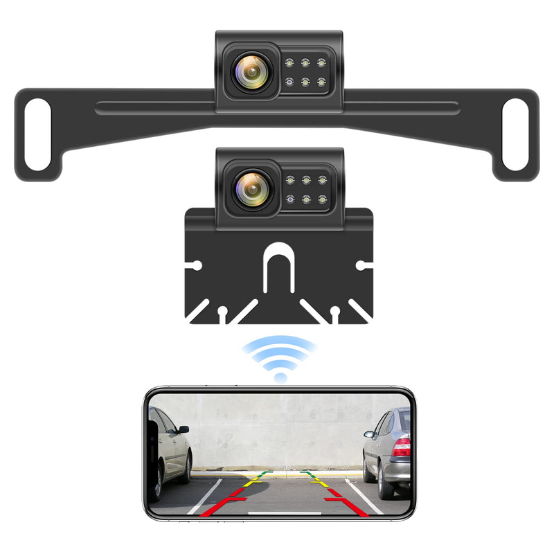  [AUSTRALIA] - WiFi Wireless Backup Camera for iPhone iPad Android, Niloghap HD Front/Rear View Reverse Camera, IP67 Waterproof Upgrade Hidden Bracket Security License Plate Cam for Car Trucks SUV 140°View Angle