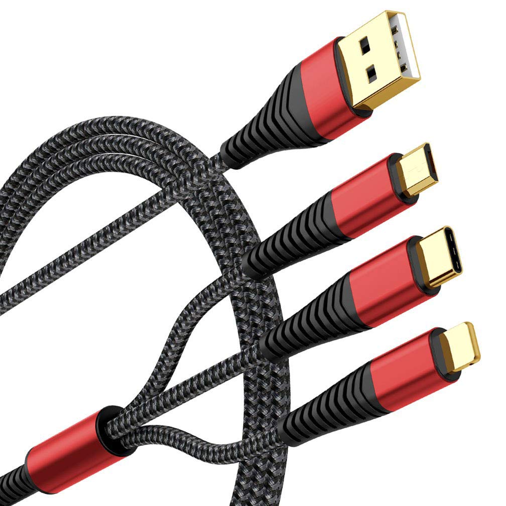  [AUSTRALIA] - [Upgraded] Multi Charger Cable, 2Pack 6ft Nylon Braided Universal 3 in 1 Multiple Ports Devices USB Charging Cord with Gold-Plated Type C/Micro USB Connectors for Phones Tablets (Charging Only)