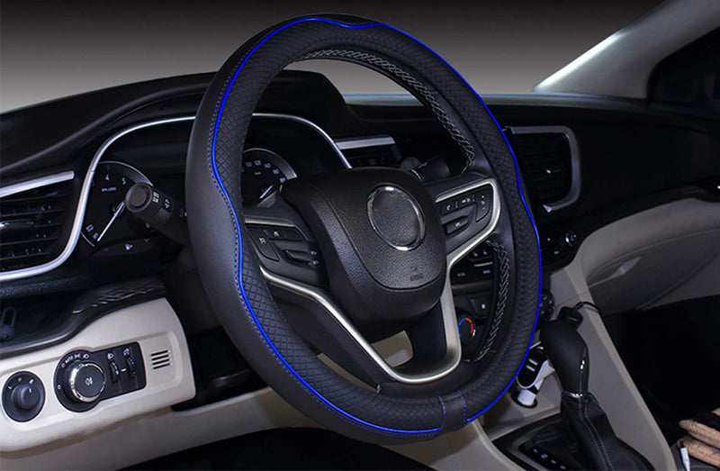  [AUSTRALIA] - Mayco Bell Microfiber Leather Car Medium Steering wheel Cover (14.5''-15'',Black Dark Blue) 14.5- 15''(fit for mostly cars) Black Dark Blue