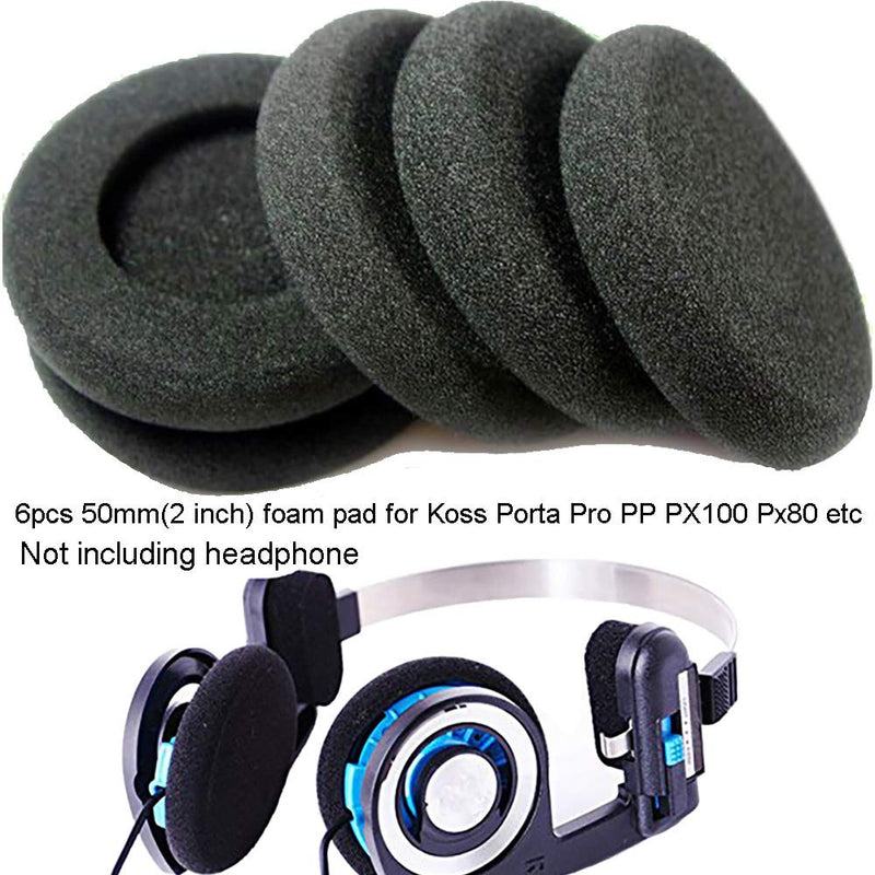 6pcs 2inch Earphone Sponge Foam Pads Cushions for Koss Porta Pro PP PX100 for Sony Sennheiser Philips Panasonic RP-HT21 AKG Headphones 50mm Foam Ear Pads (Black) Black - LeoForward Australia