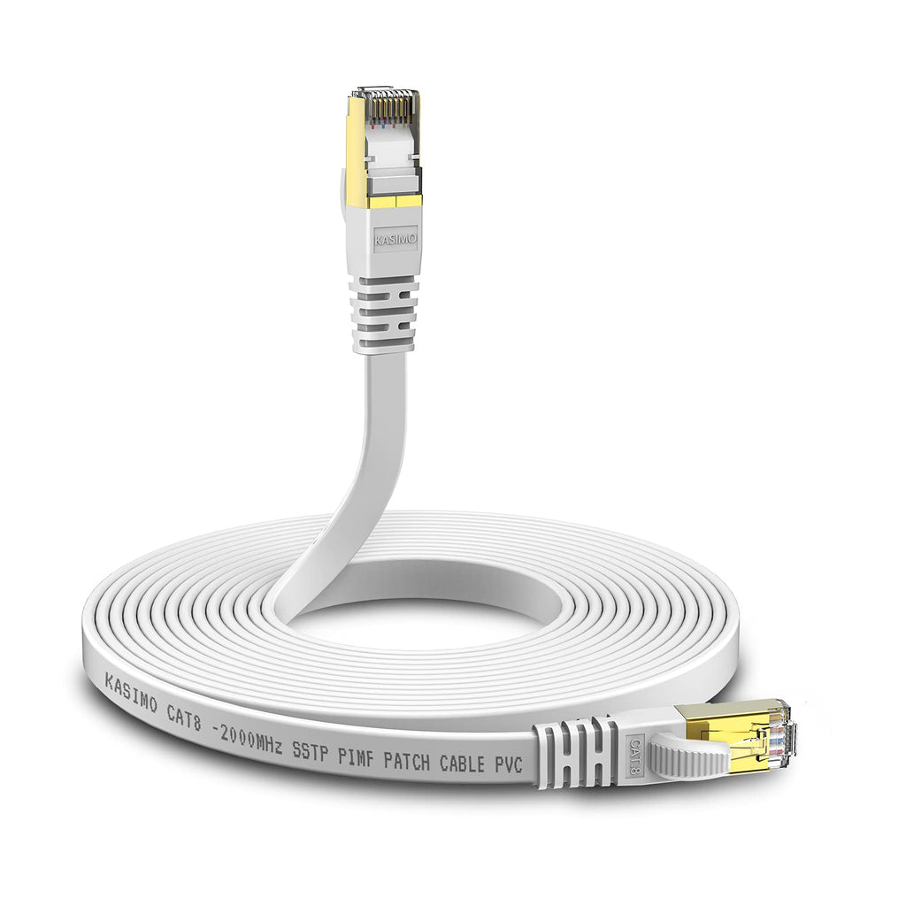  [AUSTRALIA] - KASIMO Cat 8 Ethernet Cable 6ft Cat8 Flat Internet LAN Cable 40Gbps 2000MHz High Speed Network Patch Cable White SSTP Ethernet Cord with RJ45 Gold Plated Connector for Router Modem Switch Gaming Xbox