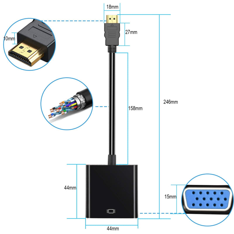  [AUSTRALIA] - HDMI to VGA, Gold-Plated HDMI to VGA Adapter (Male to Female) Compatible for Computer, Desktop, Laptop, PC, Monitor, Projector, HDTV, Chromebook, Raspberry Pi, Roku, Xbox and More