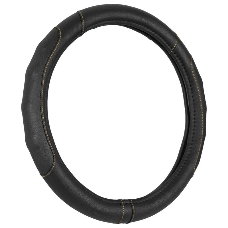  [AUSTRALIA] - Motor Trend GripDrive Pro Synthetic Comfort Leather Grip Steering Wheel Cover for Cars Trucks Vans SUVs (Black / Beige Accent Stitching) (Small Size 13.5 - 14.5 Inch) Black / Beige Accent Stitching Small (13.5 - 14.5")