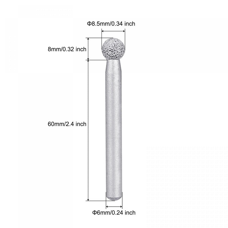  [AUSTRALIA] - uxcell Diamond Mounted Points 60 Grit 8.5mm Brazed Grinder Sphere Head 6mm Shank Grinding Rotary Bit Marble Stone Carving Tool