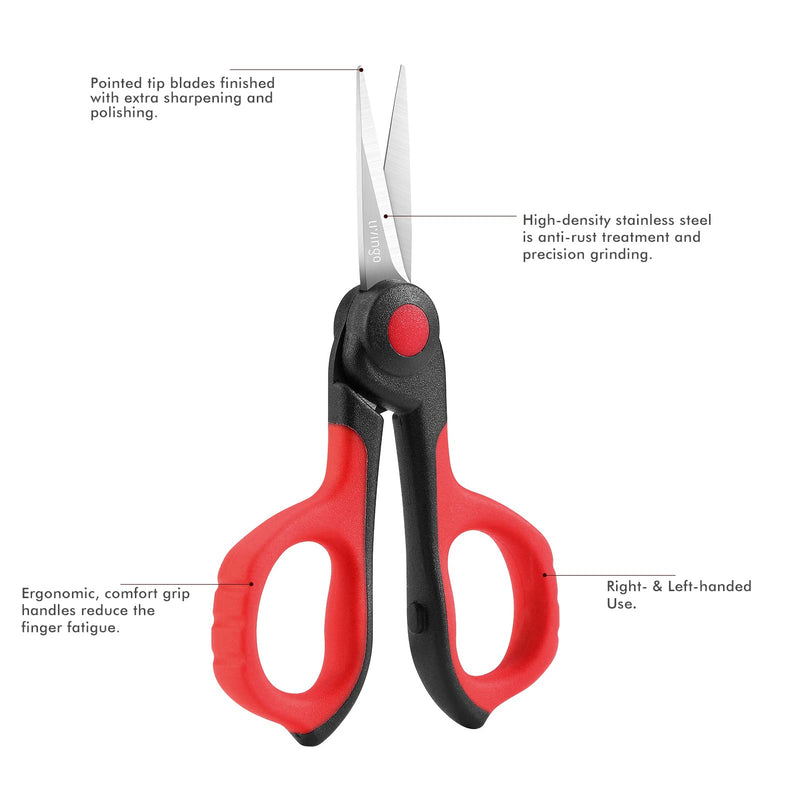  [AUSTRALIA] - LIVINGO 4.5” Small Sharp Embroidery Scissors, Precise Detail Pointed Tip Stainless Steel Shears for Cutting Fabric, Needlework Thread Yarn Craft Sewing, Scrapbook, Paper, 2 Pack Red/Black