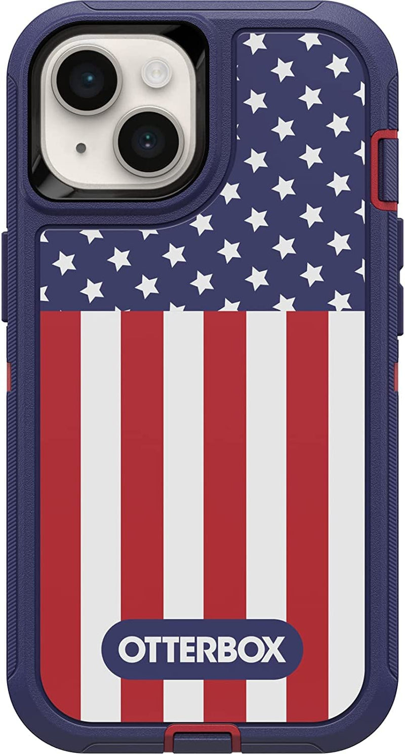  [AUSTRALIA] - OtterBox Defender Series Screenless Edition Case for iPhone 14 & iPhone 13 (Only) - Holster Clip Included - Non-Retail Packaging - American Flag