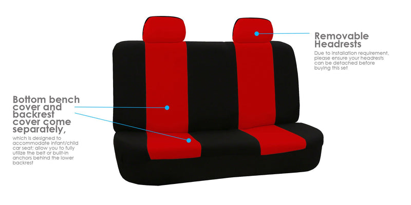  [AUSTRALIA] - FH Group FB050RED012 Red Fabric Bench Car Seat Cover with 2 Headrests